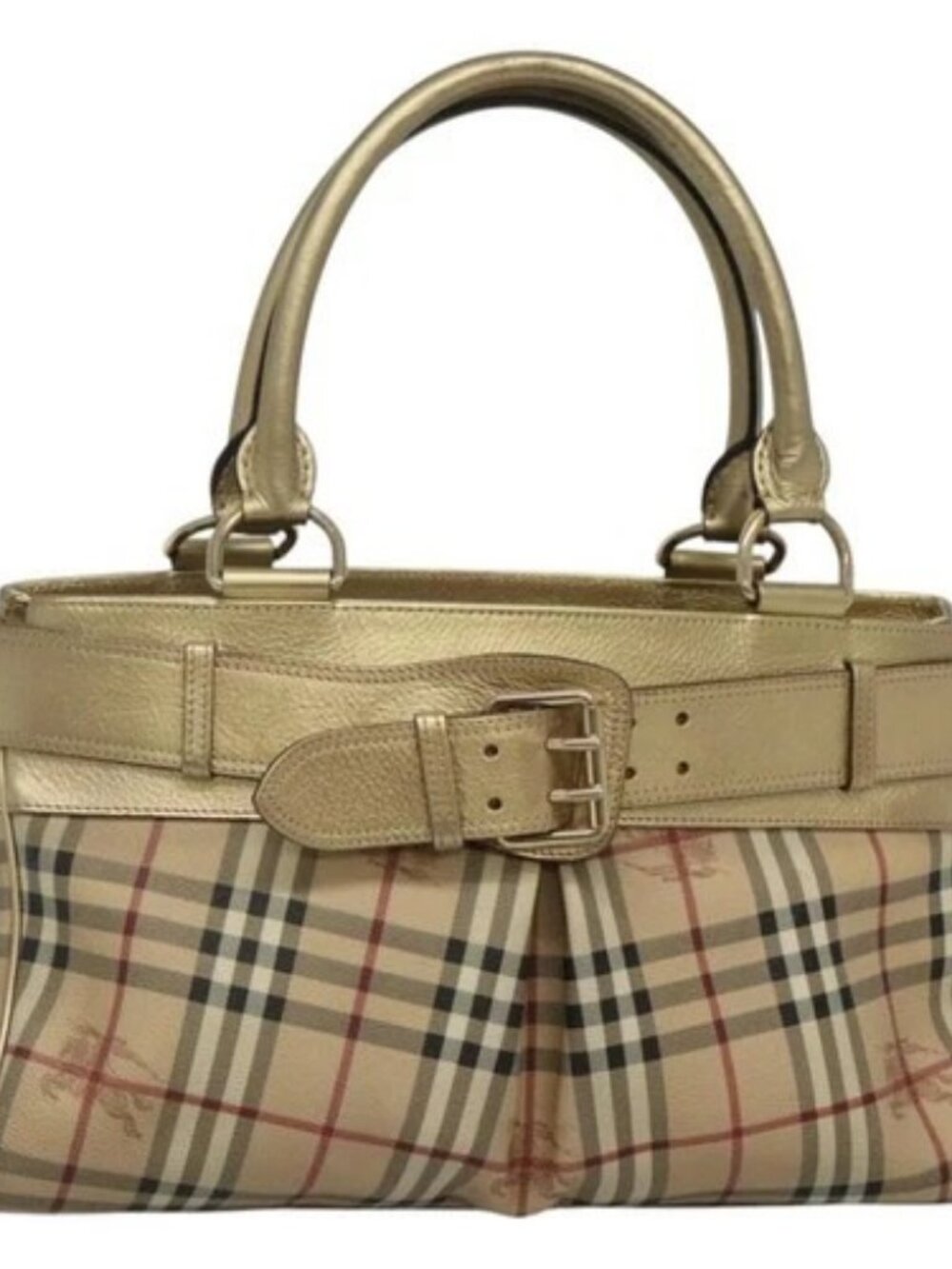 BURBERRY Nova Check Tote Bag PVC Beige Gold Auth 116135 - Picture 1 of 16